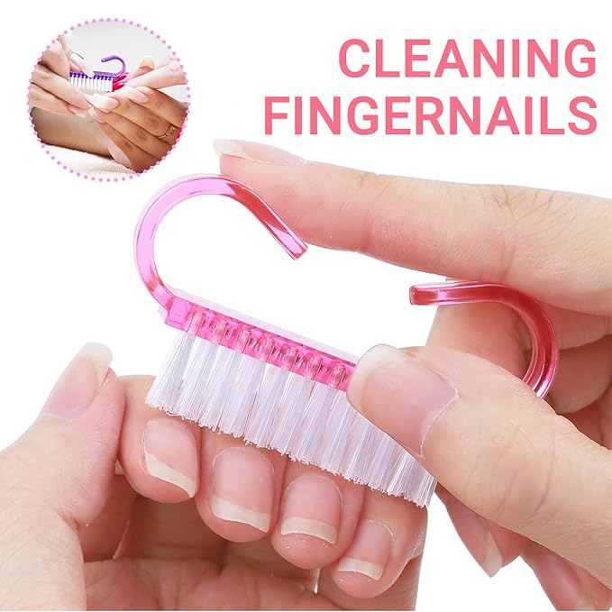 8 Pieces Nail Scrubber Brush Nail Cleaning Brush with Plastic Handle Manicure Tools Suitable for Both Men and Women Can be Used on Hands and Feet (Pink/Purple/Blue/Transparent)