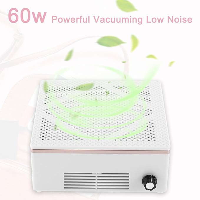VOCOSTE Nail Dust Collector, 60W Nail Vacuum Dust Collector, Low Noise Nail Fan Dust Collector, Dust Collector Nail Tech, for Manicure Acrylic Gel Nails Polishing, White