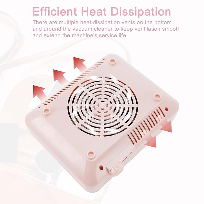 VOCOSTE Nail Dust Collector with Lamp, Nail Vacuum Dust Collector Kit, Low Noise Nail Fan Dust Collector, Dust Collector Nail Tech for Manicure Acrylic Gel Nails Polishing, Pink