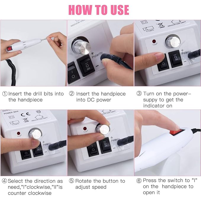 Cadrim Electric Nail Drill, Adjustable Nail File Machine Set with Sanding bands for Manicure Pedicure Acrylic Nails Gel Glazing Nail Art Polisher