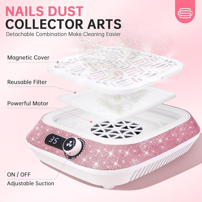 Cordless Nail Dust Collector,Rechargeable Dust Collector Nail Tech with Reusable Filter,Compact Vacuum Fan Dust Collector Manicure Pedicure Tool for Acrylic Nail Polishing,Salon&Home