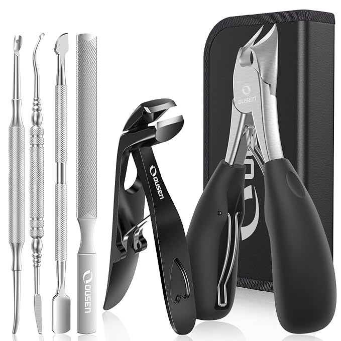 Toenail Clippers for Thick Toenails, Heavy Duty Toe Nail Clippers for Seniors Ingrown Toenail, Angled Head Nail Clippers for Men & Women, Professional Nail Cutter Podiatrist Toenail Clippers Kit-6 Pcs