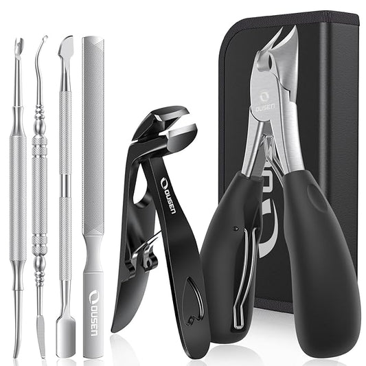 Toenail Clippers for Thick Toenails, Heavy Duty Toe Nail Clippers for Seniors Ingrown Toenail, Angled Head Nail Clippers for Men & Women, Professional Nail Cutter Podiatrist Toenail Clippers Kit-6 Pcs