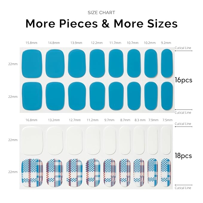 Semi Cured Gel Nail Strips - NAILOG 34 Pcs Gel Nail Stickers Buy 2 Get 1 UV Light | Long Lasting Nail Wraps with Glossy Gel Finish Blue, Azure Mosaic