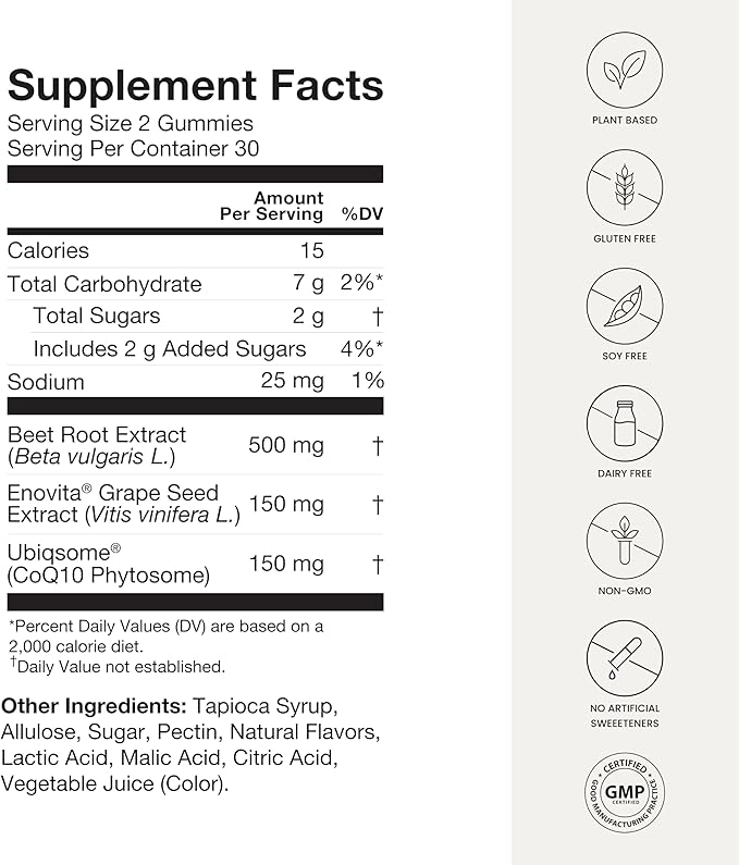 HumanN SuperBeets Heart Gummies Advanced - CoQ10 150 mg Plus Beet Root Powder & Grape Seed Extract, SuperBeets Gummy, 60 Count