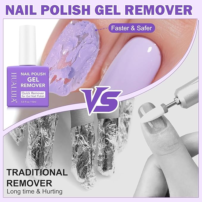 Gel Nail Polish Remover, Gel Polish Remover for Nails Kit with Cuticle Pusher & Scraper, Don't Hurt Your Nails, Easily & Quickly Remove Nail Polish in 3-5 Minutes (15ML)