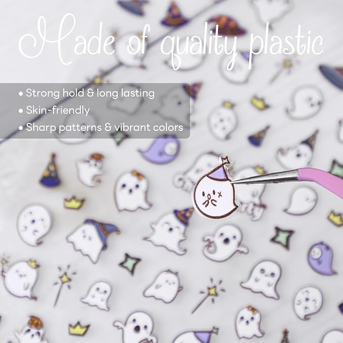 Halloween Nail Stickers for Nail Art - Ghost Party Nail Art Sticker Halloween Cute 5D Embossed Nail Decals Self-Adhesive Nails Supply Manicure Stickers for Nails Decoration