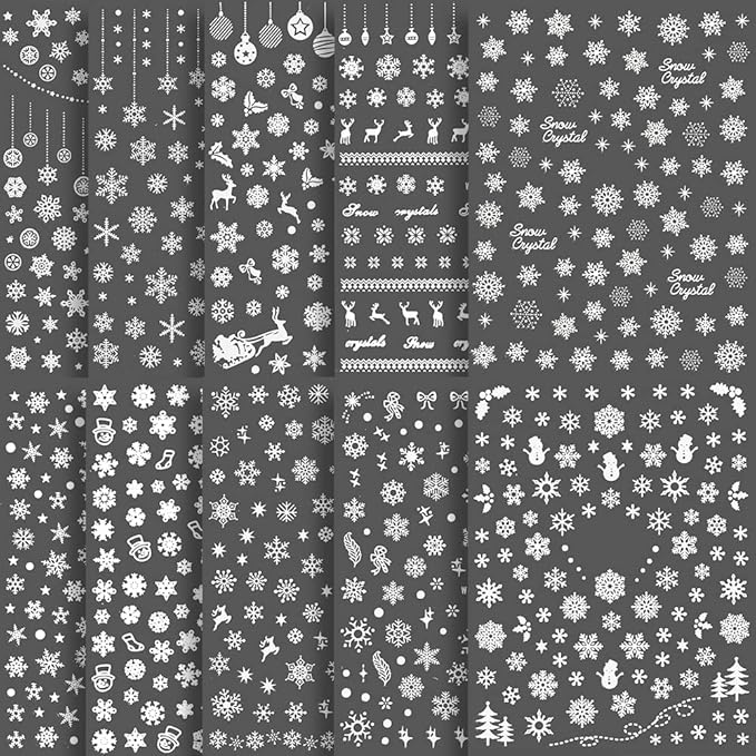 Snowflake Nail Stickers 10 Sheets Christmas Snowflake Nail Decals 3D Self-Adhesive Winter Theme Nail Sticker White Nail Art Design Decals DIY Nail Decoration Supplies for Women Girls