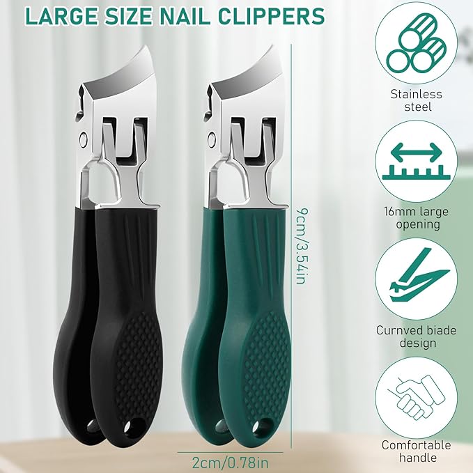 Eagle Beak Beveled Nail Clippers, Wide Jaw Opening Anti-Splash Slanted Nail Clipper Set, Eagle Beak Angled Nail Clippers 3-Piece Set, for Thick and Ingrown Nails (Green)