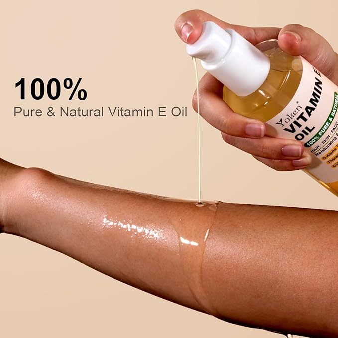 Yoken Vitamin E Oil 8 Fl Oz Organic Vitamin E oil for Skin 70,000 IU Vitamine oils for Scars Hair,Face,Nail,Scalp Perfect Bath and Body Oil Cold Pressed Hexane Free Non-GMO Gluten Free Formula