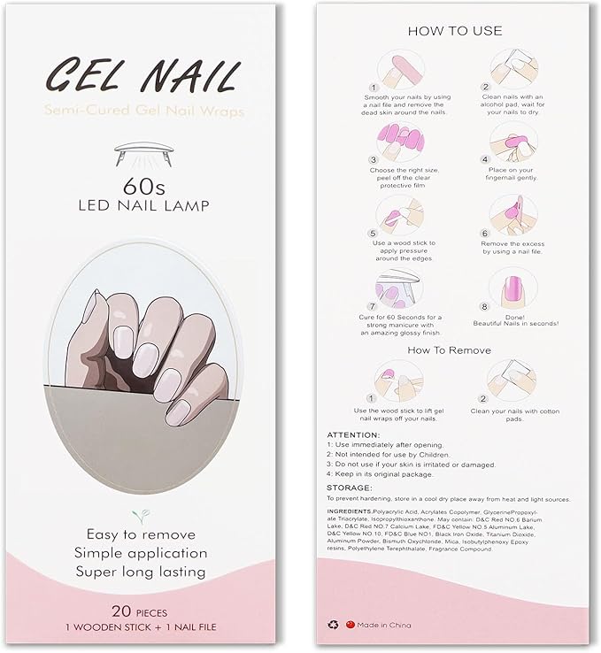 JMEOWIO Semi Cured Gel Nail Strips Transparent Gel Nail Stickers Nails Art Design Decoration Accessories