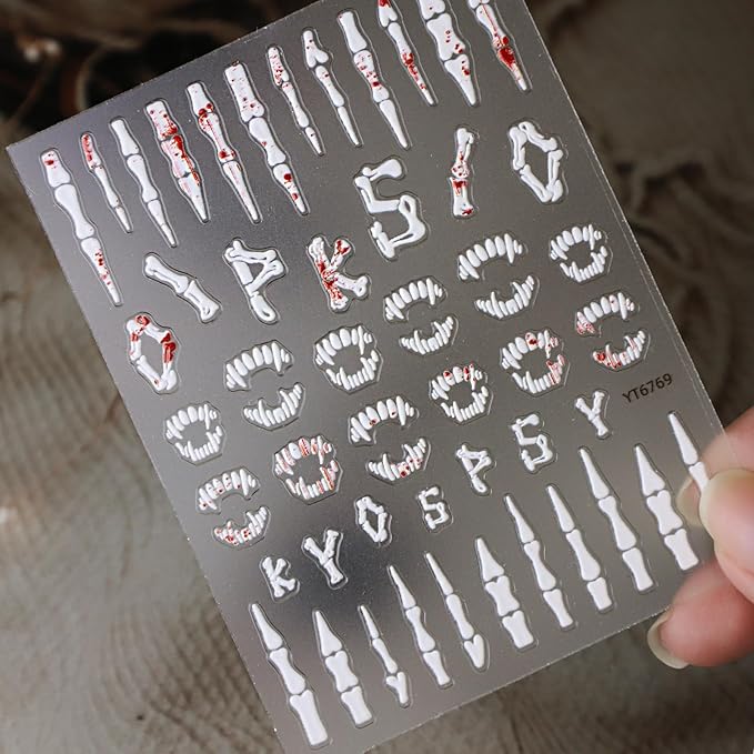 Halloween Nail Stickers for Nail Art - Terrifying Bones Nail Art Sticker Halloween 5D Embossed Nail Decals Self-Adhesive Nails Supply Manicure Stickers for Nails Decoration