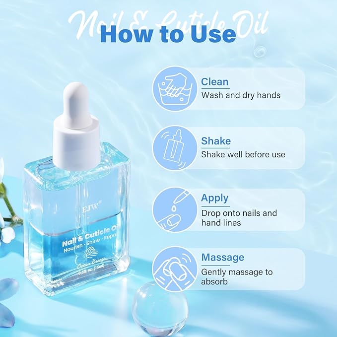 EJW Cherry Blossom Cuticle Oil for Nails, Hydrating, Moisturizing, Scented Nail Oil Cuticle Care, Infused with Jojoba & Coconut Oil, Moisturizes & Conditions, 0.5 fl. oz