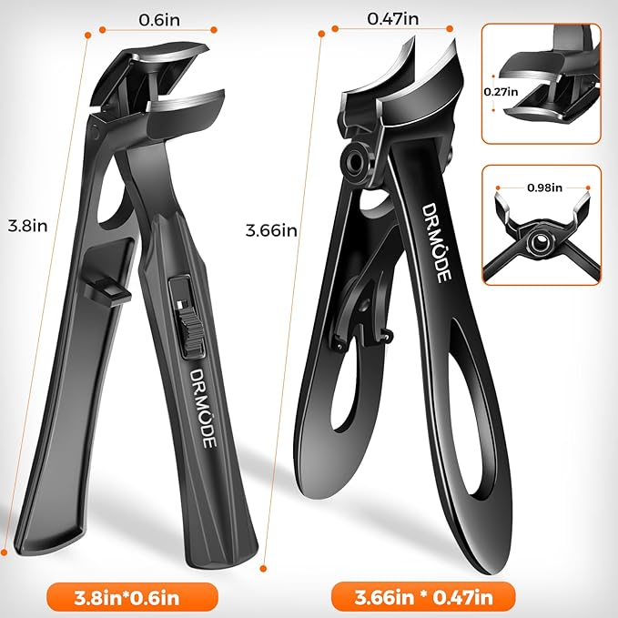 Toenail Clippers for Seniors Thick Toenails, Slanted Large Nail Clippers for Men Thick Ingrown Nails with Wide Opening, Heavy Duty Angled Head Nail Clipper Cutter with Catcher -Black