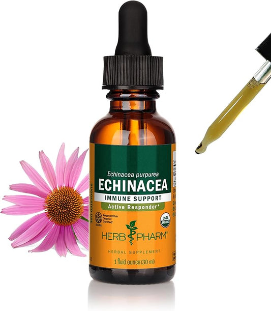 Herb Pharm Certified Organic Echinacea Root Liquid Extract for Immune System Support, Organic Cane Alcohol, 1 Ounce (DECH01)