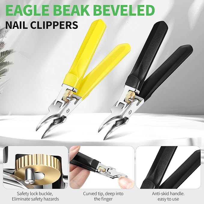 Ingrown Nail Clipper - 2025 Eagle Beak Beveled Wide Jaw Opening Toenails Clipper, Slant Curved Blade Podiatrist Toe Nail Clippers for Women and Men, Black