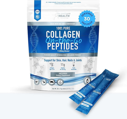The Intelligent Health Hydrolysed Collagen Powder (Bovine) - High Protein Grass Fed Unflavoured Peptides - Collagen Supplements for Women | Gluten Free, Paleo & Keto Friendly (Stick Pack (30))