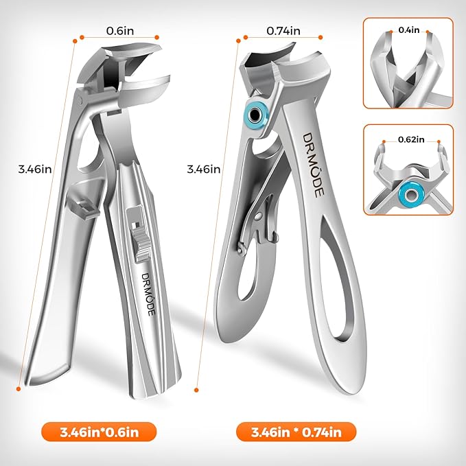 Toenail Clippers for Thick Nails for Seniors, Angled Head Large Toe Nail Clippers for Men with Catcher, Heavy Duty Wide Opening Fingernail Clippers Ultra Sharp Nail Cutter Trimmer- Silver