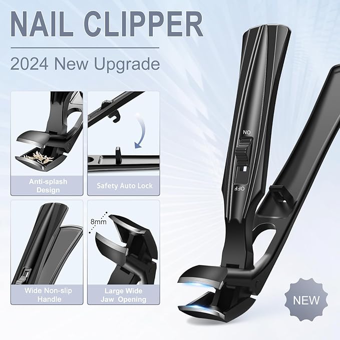 Toenail Clippers for Thick Toenails, Stocking Stuffers Gifts for Men, Heavy Duty Slanted Nail Clippers with Wide Jaw, Black