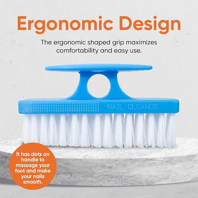 Superio Nail Brush for Cleaning Fingernails, Toe & Foot - All-Purpose Stiff Scrub Brush - Blue
