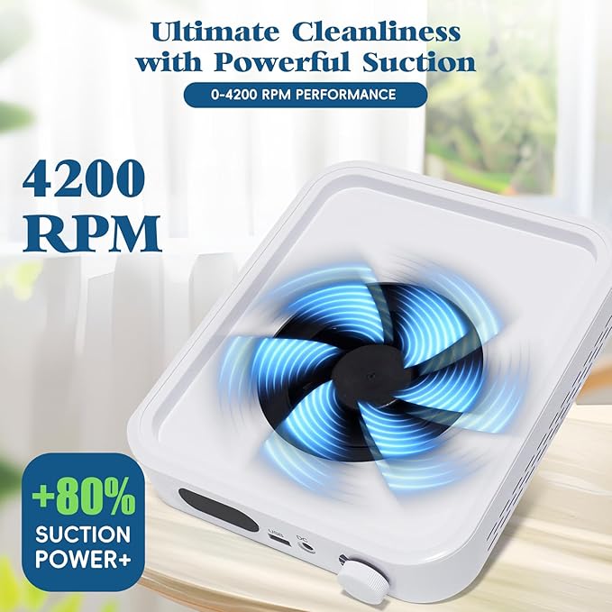 Rechargeable Nail Dust Collector - Professional Dust Collector Nail Tech with LED Display, Adjustable Speed, 2 Reusable Filter, and Strainer Panel for Acrylic Nails Polishing Manicure Salon Home