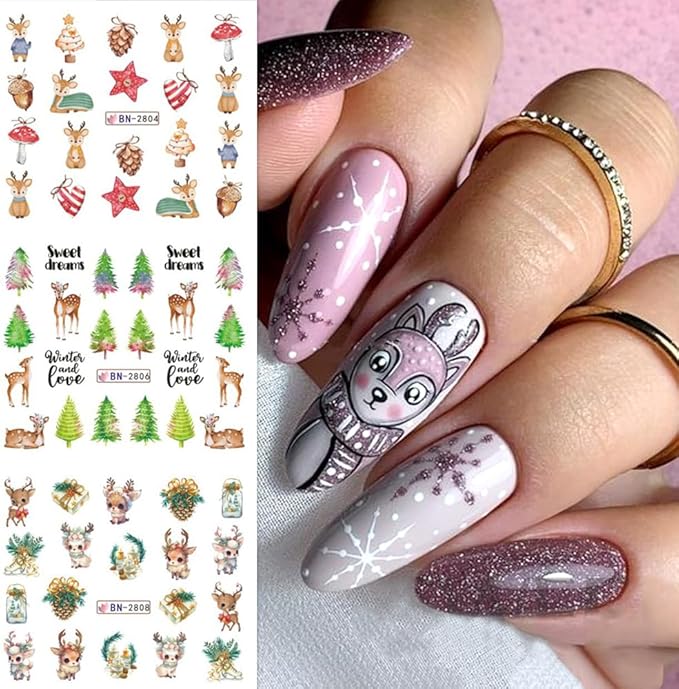 Christmas Nail Art Stickers Decals Snowflake Water Transfer Slider Nail Foils for Christmas Nail Art Supplies Cartoon Santa Claus Elk Gift Polar Bear Winter Design DIY Manicure Tips Stickers for Nails