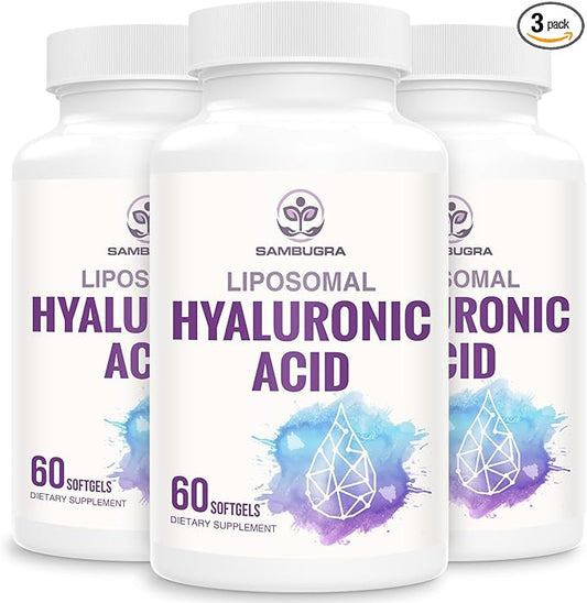 Liposomal Hyaluronic Acid 1000mg, High BioavailabilityHyaluronic Acid Capsules, Dietary Supplement Support Skin and Bones, 180 Capsules (Pack of 3)