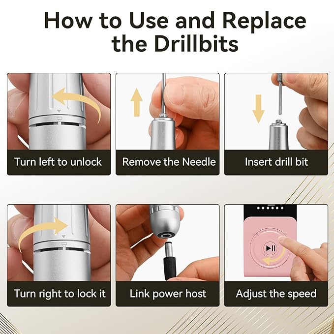 Cadrim Portable Electric Nail Drill Professional 45000 RPM, 2025 Upgrade-Speed Control Disc, Rechargeable Electric Nail File for Acrylic Gel Nails, Pink Cordless Nail Drill Kit for Salon Home