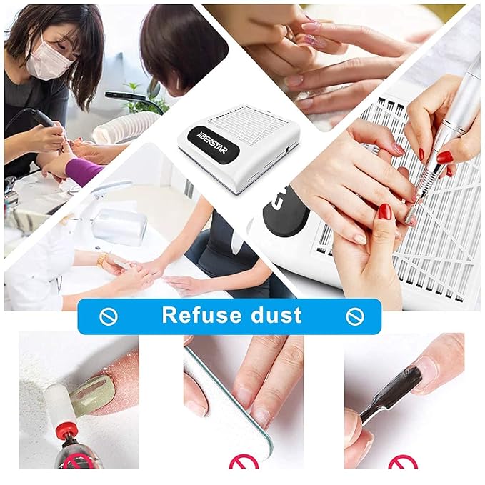 XBERSTAR Nail Dust Collector,80W Electric Powerful Vacuum Cleaner for Acrylic Gel Nails,Manicure recolector de polvo para uñas