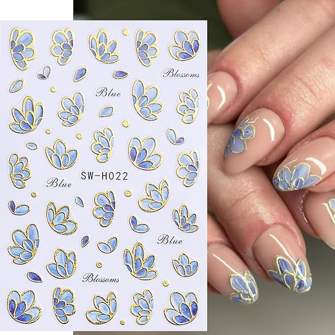 Flower Nail Stickers 3D Elegant Floral Nail Art Decal 6PCS 3D Self-Adhesive Japanese Style Colored Flowers Petals Nail Decals Flower Manicure Stickers Supply for Summer Fall DIY Nail Art Decorations