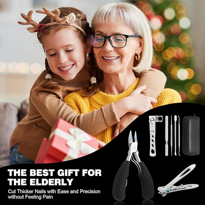 Toenail Clippers for Seniors Thick Toenails, Angled Head Large Toe Nail Clippers Set for Men, Heavy and Sharp Duty Ingrown Toenail Clippers with Wide Jaw, 360° Rotating Nail Clipper with Long Hande