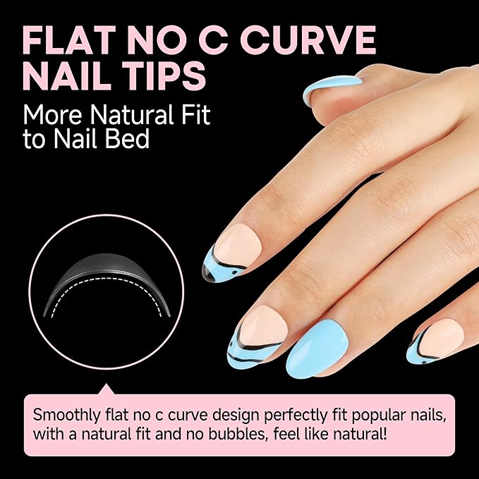 UNA GELLA Almond Shape Nail Tips Short: 504pcs Half Cover Almond Gel Nails Tips Matte Clear Fake Nails Self-handle for Nail Extension DIY Nail Salon for Her, 12Sizes