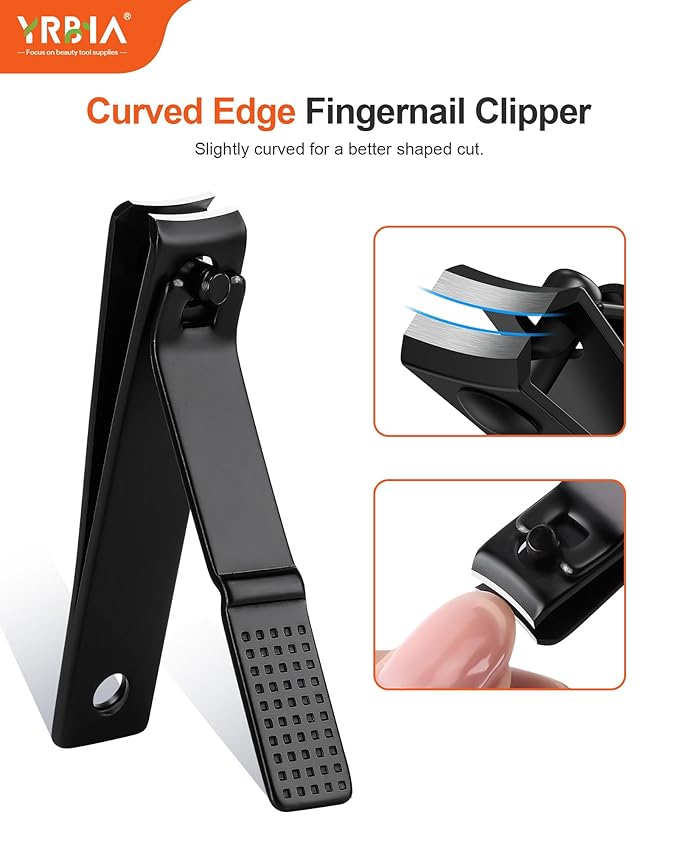 Nail Clippers with Glass Nail File, YRBIA Ultra Sharp Nail Clipper Set, Professional Fingernail & Toenail Clippers Nail Cutter for Men and Women (Black)