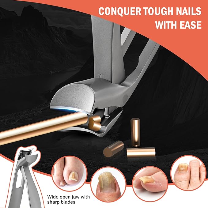 BEZOX Ergonomic Angled Head Thick Toenail Clipper for Seniors - Large Nail Clippers for Thick and Ingrown Nails with Metal Nail File, Premium Nail Cutter Fingernail Clipper for Men and Women - Silver