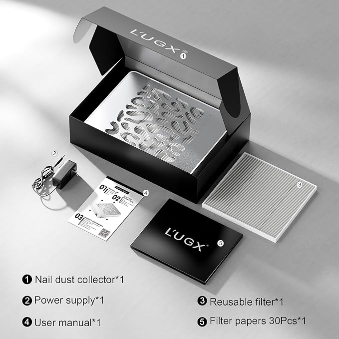 L'UGX Nail Dust Collector Professional Dust Collector Nail Tech, Adjustable 5000RPM Powerful Dust Suction Machine Manicure Pedicure Tool for Acrylic Nail Polishing, Low Noise, 30 Pcs Filter Papers