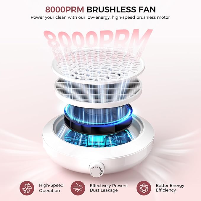 Nail Dust Collector for Nail Tech & Acrylic Nail Polishing - 8000RPM Ultra-Quiet, 1800PA Suction with Magnetic Washable Filter, Portable for Salon, Home DIY & Crafts