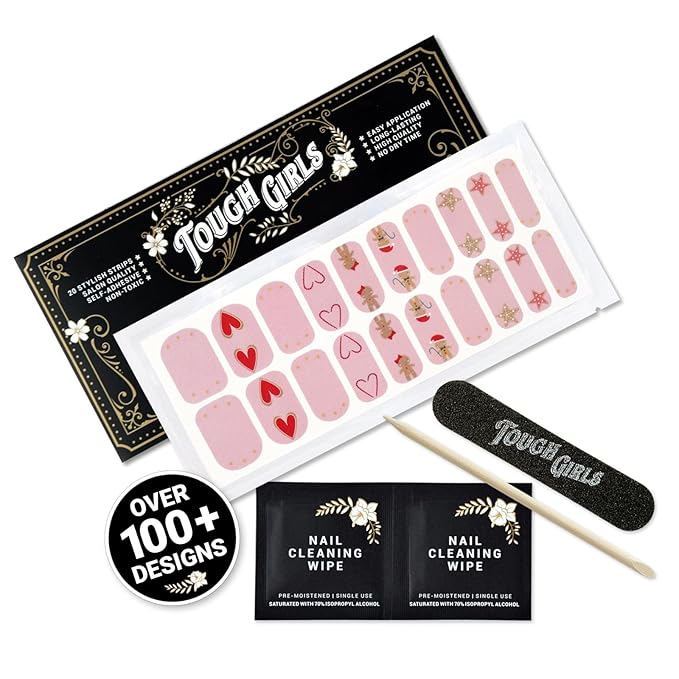 | 20 Exquisite Gel Nail Polish Strips w/Application Accessories - No UV/LED Lamp Required (Holiday | Ginger Bread & Gold)
