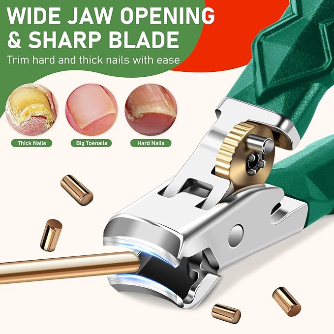 2025 Christmas Gifts, Toenail Clippers for Thick Toenails for Seniors, Wide Jaw Opening Nail Clippers, Heavy Duty Ingrown Toenail Clippers Nail Cutters, Ultra Sharp Slanted Nail Clippers, Dual Green
