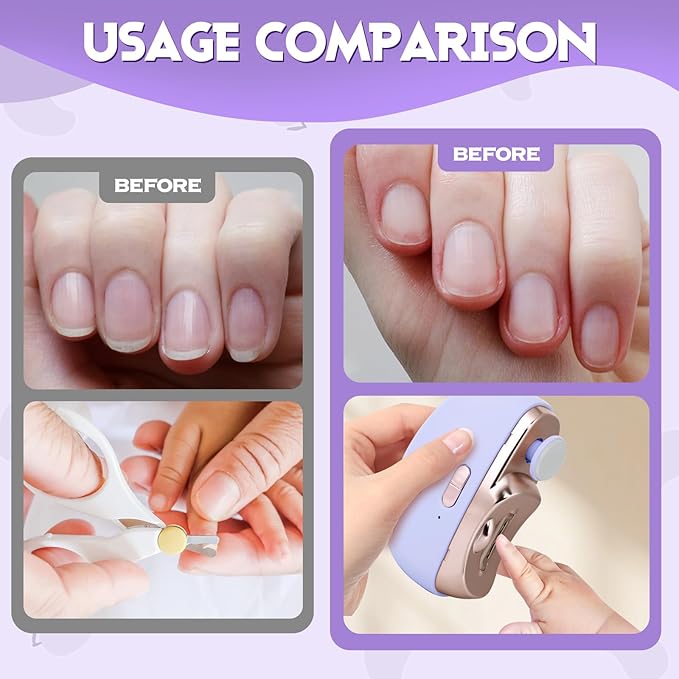 Electric Nail Clipper,2 in 1 Automatic Nail Trimmer with Polishing,Portable Fingernail Cutter 2 Speeds File Nail Clip Storage Rechargeable Safety Trimmer for Baby, Kids, Adults, Seniors (Purple)