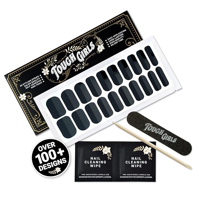 | 20 Exquisite Gel Nail Polish Strips w/Application Accessories - No UV/LED Lamp Required (Balanced Black - Glossy & Matte)