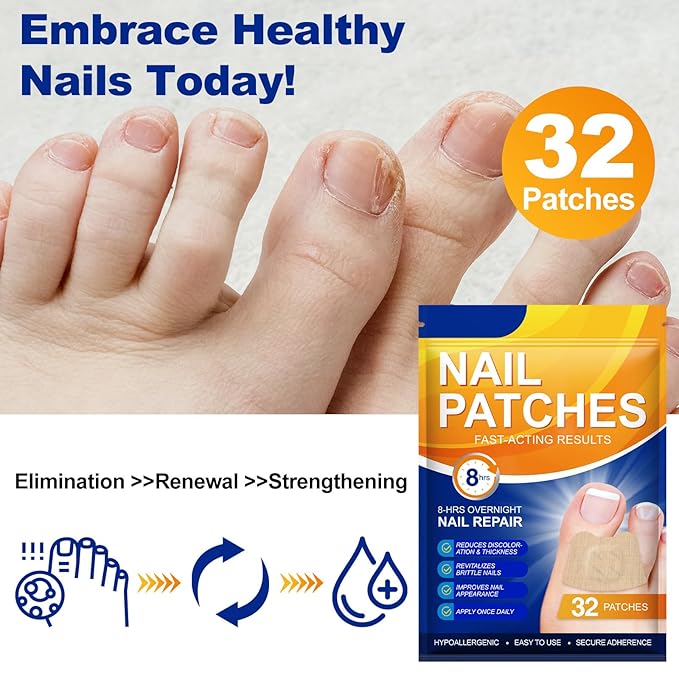 Toenail Treatment Extra Strength-8-Hrs Overnight Nail Repair,ingrown toenail treatment,Strengthens Brittle Nails,Improves Texture & Thickening Hypoallergenic Easy (64 Patch)