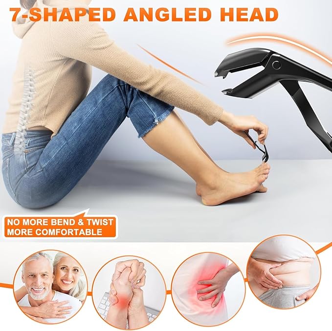 Toenail Clippers for Thick Toenails for Seniors, Angled Head Long Handled Toe Nail Clippers for Men with Wide Jaw Opening, Heavy Duty Large Finger Nail Clippers Adult Cutter with Catcher, Black