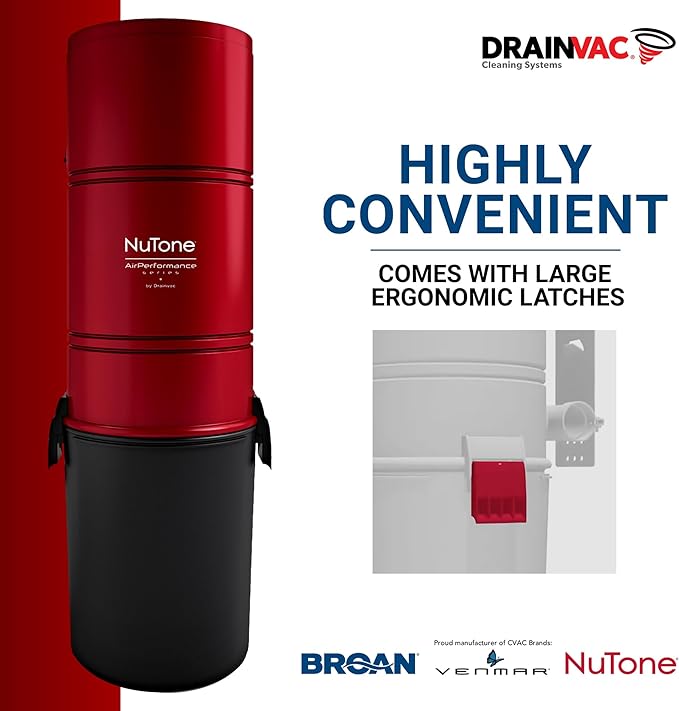 Drainvac Broan-nutone 650 Air watts Central Vacuum System and Deluxe Multi-Surface Tool Set for Cleaning Floors,Carpets Anti-Vibration, Powerful Suction