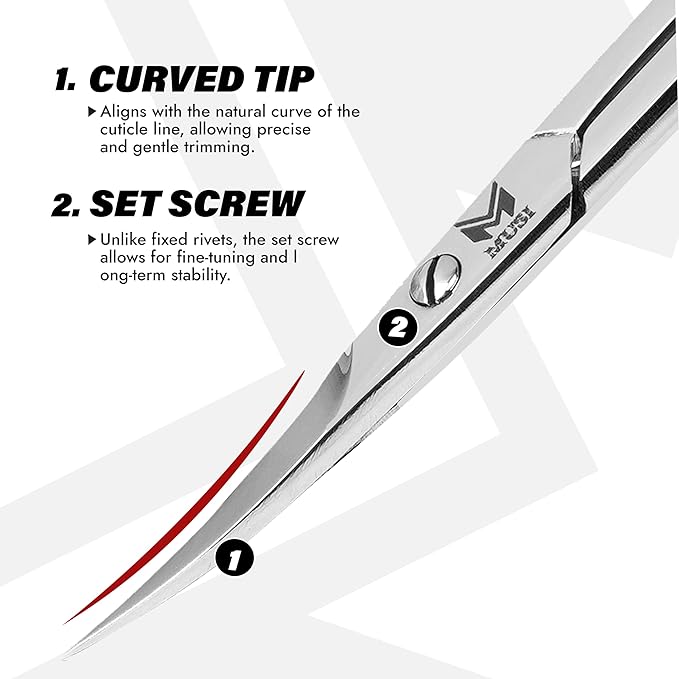 Cuticle Scissors Extra Fine Curved - 3.5” Stainless Steel Grooming Nail Scissors for Women and Men - Small Manicure Beauty Scissors for Toenails, Fingernails, Eyebrows, Facial Hair, Cuticles, Dry Skin
