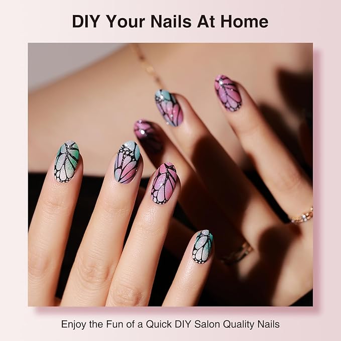 Semi Cured Gel Nail Strips - 30PCS Gel Nail Stickers for UV Light, Long-Lasting Gel Nail Wraps, Salon-Quality Semi Cured Nail Stickers, 2 Weeks Wear, Easy DIY Gel Manicure-Butterfly Dreams