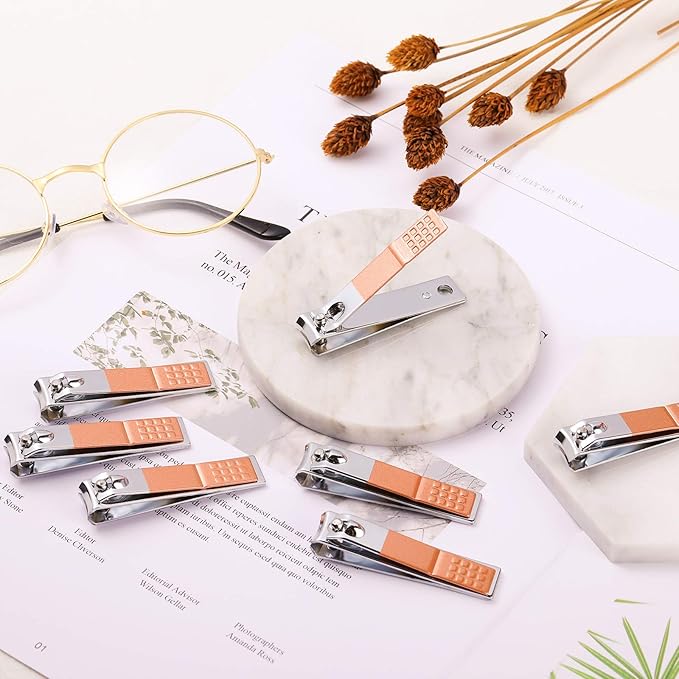 Yaomiao 12 Pieces Nail Clipper Set Stainless Steel Nail Cutter Fingernails and Toenail Clipper Cutter for Women Men (Rose Gold)
