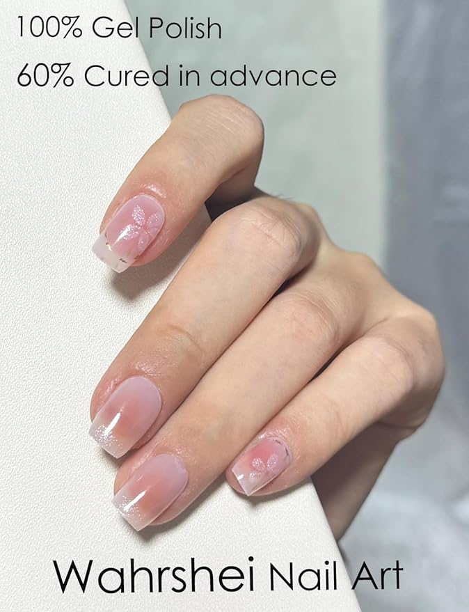 Sakura Semi Cured Gel Nail Strips: 20pcs Stickers, Wraps for Home DIY UV