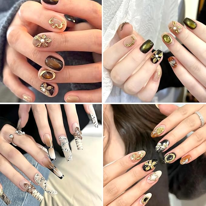 1Sheet Self-Adhesive Bronzing Devil Flower Nail Art Stickers 5D Embossed Light Brown Flowers Designs Nail Decals Cute Floral Nail Stickers Spring Summer Nail Art Supplies for Women Nails Decoration