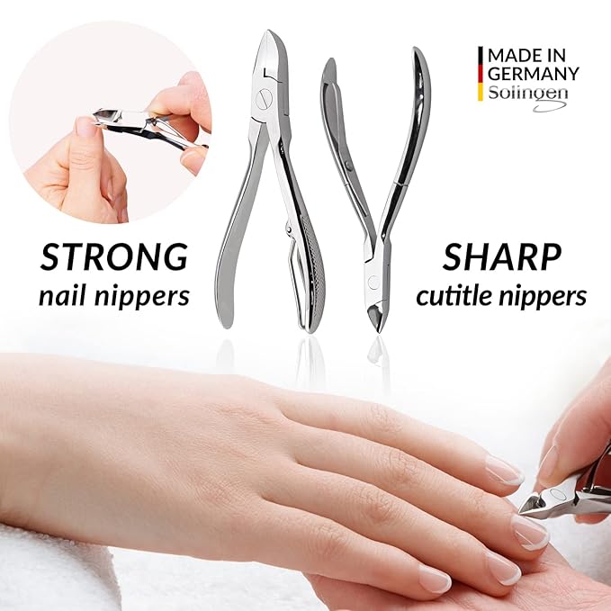 Manicure Set Women and Men – 12-Piece Professional Grooming Kit with Premium Tools, Genuine Leather Case, and exclusive Glass Nail File for Hand & Foot Care, German Quality