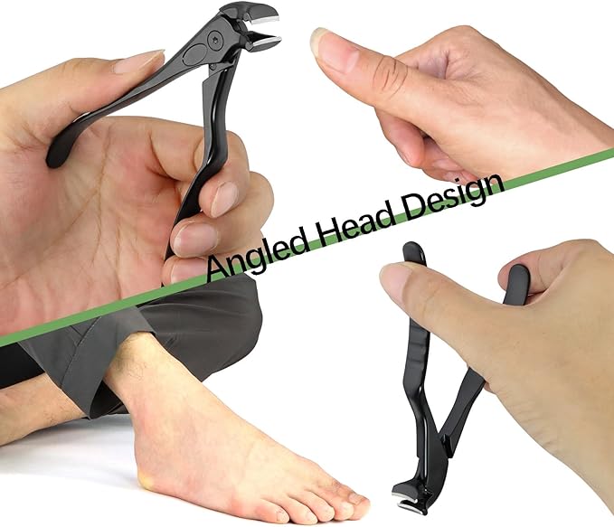 Long Handled Toenail Clippers for Thick Toenails, Ergonomic Non-Slip Toe Nail Clippers for Thick Nails for Seniors, Men, Angled Head Wide Jaw Opening Anti-Splash (Black)